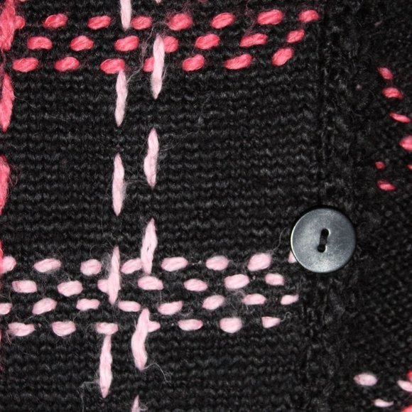 TALBOTS Petite Wool Blend Cardigan Plaid Sweater Black/Pink/Coral Size M - Picture 4 of 5